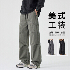 批发秋冬美式复古重磅水洗拼接vintogo<b class='q'>潮牌</b>宽松阔腿香蕉弯刀工装裤