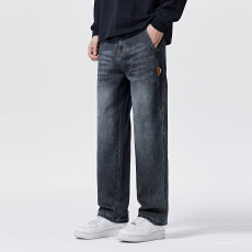 2025秋冬新款宽松潮牌休闲男装阔腿长裤子双芯棉弹力直筒牛仔裤男