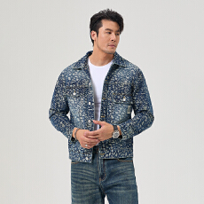 批发2026高级休闲时尚提花牛仔外套男春<b class='q'>新款</b>百搭牛仔外套