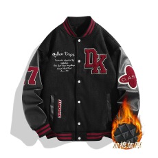 美式复古撞色棒球服外套男女款毛巾绣飞行夹克呢子外套