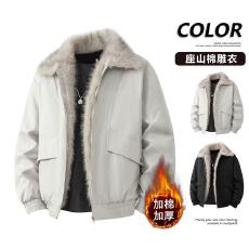 直播爆款座山雕棉衣男情侣款加绒加厚大毛领羽绒棉服