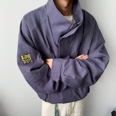 纯色翻领夹克男春秋季2025新款工装外套上衣百搭宽松简约复古休闲