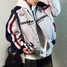 批发加厚夹棉 撞色刺绣字母宽松美式棒球服 M-2XL