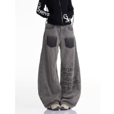 批发2025美式潮牌印花复古休闲直筒宽松高街百搭小个子长裤男