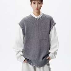 批发秋冬新款羊毛针织<b class='q'>马甲</b><b class='q'>男</b>圆领套头坎肩韩版宽松慵懒风无袖毛衣