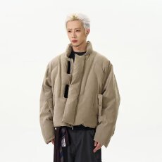 批发2025日系复古廓形立领服男潮流休闲宽松纯色面包服外套