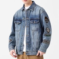 批发浅蓝色男士<b class='q'>牛仔</b><b class='q'>外套</b>春秋款青少年工装夹克2025年春季新款休闲男装