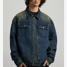 批发ins嘻哈高街设计感做旧复古<b class='q'>牛仔</b>夹克男秋季宽松痞帅情侣装<b class='q'>外套</b>潮