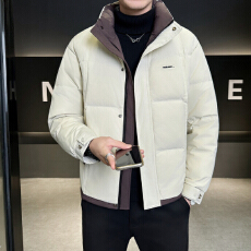 批发国标50绒 撞色立领羽绒服男士休闲潮流保暖上衣外套