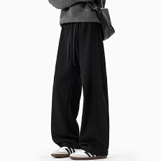批发2025年秋冬季新款潮牌宽松运动纯色直筒阔腿针织弯刀休闲裤