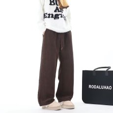 批发条纹直筒窄版阔腿裤女2025<b class='q'>春</b>季新款高腰垂感羊毛美拉德棕咖色裤子