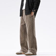 批发保暖裤子男士<b class='q'>春</b>秋款2025新款灯芯绒格纹宽松直筒秋季男士阔腿卫裤