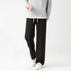 批发秋冬季男士休闲直筒宽松毛呢子西裤潮流百搭帅气系绳松紧裤子