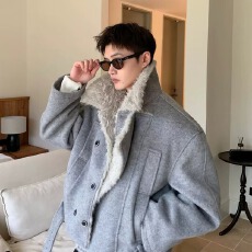 批发2025秋冬复古做旧座山雕加厚棉服男女宽松解构磨毛高级感毛领外套