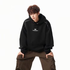 批发美式高街纽扣设计连帽卫衣男秋冬潮牌高级感小众宽松休闲外套