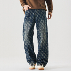 批发2026<b class='q'>春</b>秋新款潮牌宽松高档新款潮牌提花牛仔直筒裤