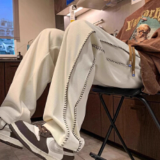 批发2025秋冬新款裤子男拼接辑明线条纹灯芯绒裤子直筒休闲裤男卫裤男