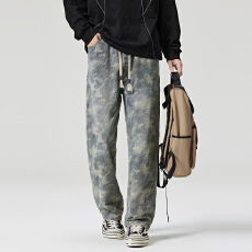 批发迷彩纹牛仔长裤男士2025秋<b class='q'>冬</b>新款美式复古百搭直筒宽松潮牌休闲裤