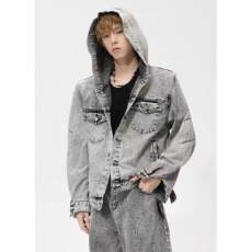 复古连帽牛仔夹克男女春秋美式高街工装痞帅水洗外套潮流