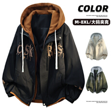 批发春季新款M-8XL大码<b class='q'>夹克</b>外套男跨境爆款加肥码<b class='q'>夹克</b>假两件春装外套