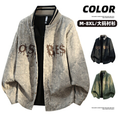 批发春季大码长袖衬衫加肥码跨境爆款灯芯绒面料长袖衬衫棒球服<b class='q'>夹克</b>男