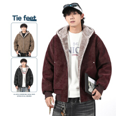 秋冬新款加绒大码过年个性大红色扎染棉衣男绒感麂皮卫衣男座山雕