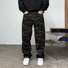 批发美式高街提花牛仔裤男士潮牌痞帅个性复古百搭直筒阔腿裤 img