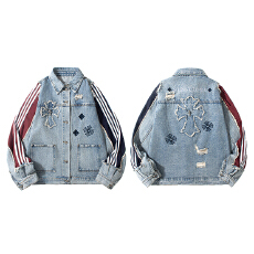 批发2026春秋季潮牌轻奢牛仔外套男女同款重工刺绣工装夹克衫