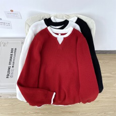 批发2026秋冬新款韩版潮牌纯色系列假两件针织北极绒套头毛衣