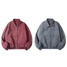 2026重磅帆布底特律夹克重工铆钉宽松短款工装外套