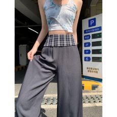 批发实拍2025春<b class='q'>夏</b>季时尚格子拼接西装裤垂坠亲肤冰凉高腰阔腿裤