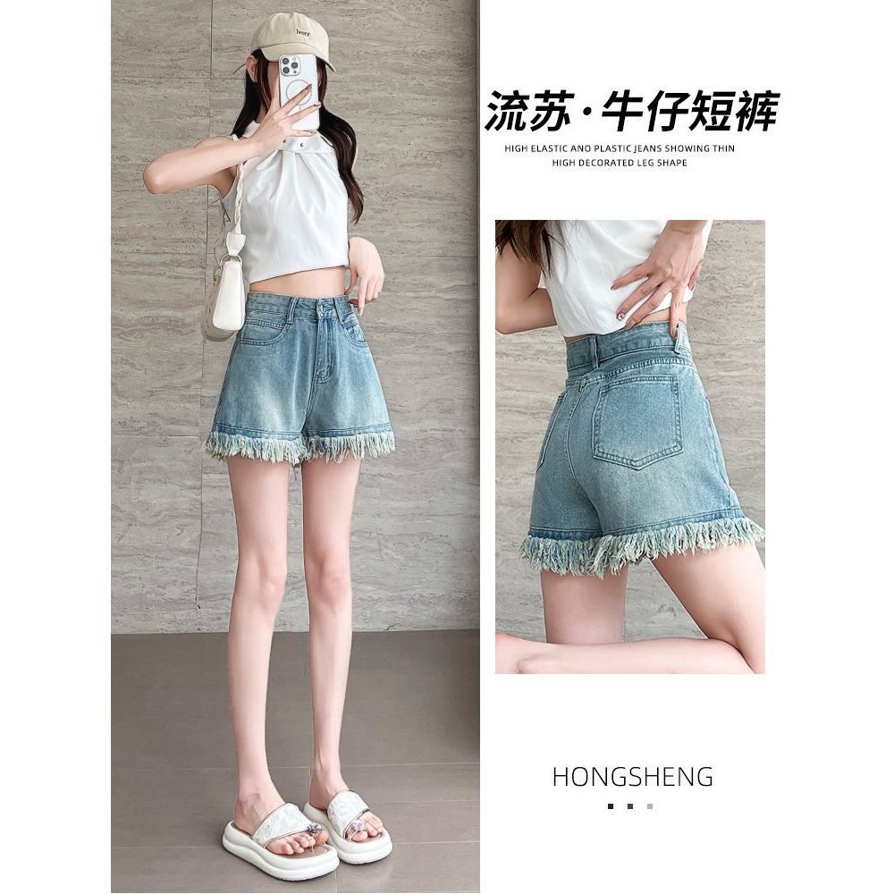 MY11442# 流苏毛边牛仔短裤女夏季薄款新款个性宽松时髦流行a字短裤女...