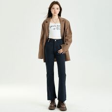批发宝蓝色牛仔微喇裤女2025春秋季新款皮牌高腰显瘦毛边喇叭<b class='q'>裤子</b>