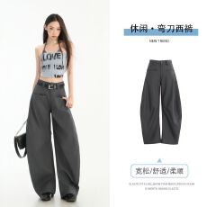 批发复古老钱西装休闲裤秋冬百搭宽松阔腿弯刀裤
