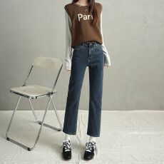 批发直筒裤<b class='q'>牛仔</b>裤烟管裤女小个子高腰显瘦百搭弹力八分九分舒适西装