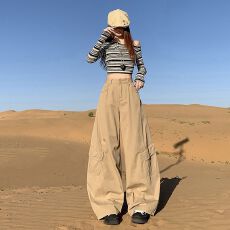 批发美式复古辣妹弯刀休闲<b class='q'>裤</b>女2025秋季新款宽松显瘦多口袋阔腿工装<b class='q'>裤</b>