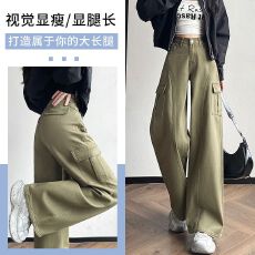 批发设计感工装阔腿牛仔<b class='q'>裤</b>女春秋2025新款宽松辣妹爆款高街超火直筒<b class='q'>裤</b>
