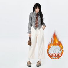 批发咖色灯芯绒阔腿裤女2025秋冬新款高腰垂感休闲裤宽松长裤&加绒