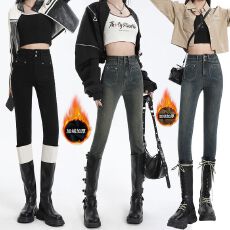 批发水貂绒加绒加厚<b class='q'>提</b><b class='q'>臀</b>弹力牛仔<b class='q'>裤</b>女高腰修身显瘦小脚<b class='q'>裤</b>2025秋冬新