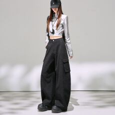 批发复古豹纹拖地工装阔腿裤女<b class='q'>欧洲站</b>2025秋装<b class='q'>新款</b>女装休闲裤子潮