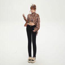 批发3色美式复古低腰辣妹修身显瘦百搭<b class='q'>小脚裤</b>弹力九分裤牛仔裤女