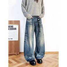 批发美式高街水洗做旧漆点<b class='q'>牛仔裤</b>男女百搭宽松休闲直筒微喇阔腿裤潮