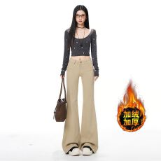 批发3色美式辣妹低腰喇叭裤修身显瘦垂感拖地百搭<b class='q'>牛仔裤</b>女加绒加厚