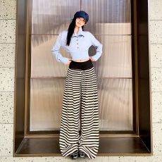 批发美式休闲新款秋冬宽松舒适长裤拼接条纹抽绳有弹力<b class='q'>休闲裤</b>垂感拖地