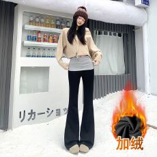 批发秋冬新款拼接假两件瑜伽裤<b class='q'>女</b>美式休闲修身淑<b class='q'>女</b>百搭微喇裤加绒