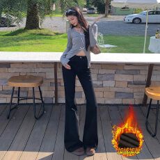 批发爆款三个长度微宽松弹力不紧身百搭显瘦微喇叭拖地<b class='q'>牛仔裤</b>女长裤