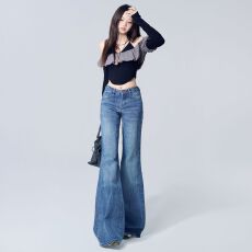 批发美式复古低腰宽松辣妹喇叭裤<b class='q'>百</b>搭ins修身显瘦<b class='q'>牛仔裤</b><b class='q'>女</b>
