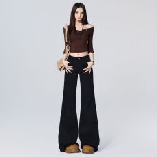 批发美式辣妹低腰喇叭裤修身<b class='q'>显瘦</b>垂感拖地百搭<b class='q'>牛仔裤</b><b class='q'>女</b>长裤加长