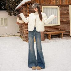 批发美式复古马骝<b class='q'>微喇</b>叭裤弹力高腰显瘦<b class='q'>牛仔裤</b>女长裤加长