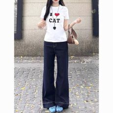 批发深蓝色<b class='q'>微喇</b>叭<b class='q'>牛仔裤</b>女秋冬新款高腰宽松阔腿显瘦百搭直筒拖地裤子